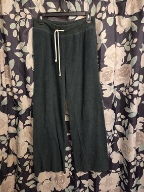 Aerie Dark Green Wide-Leg Lounge Pants with Drawstring